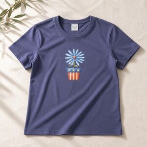 Vintage Cascade Blues Navy Patriotic Daisy Graphic Tee Shirt Medium